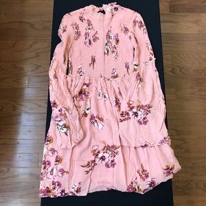 Pink floral dress.